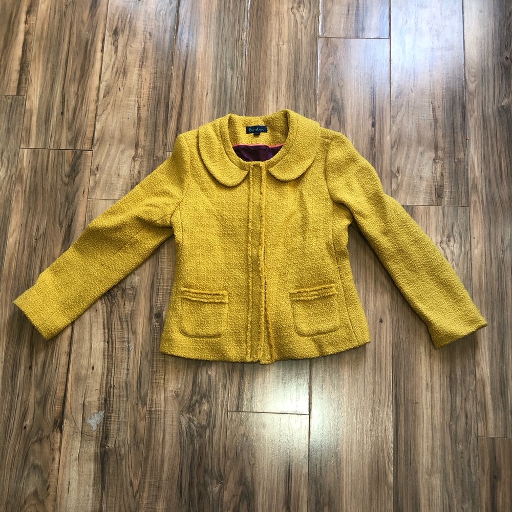 Boden Women's Wool Yellow Tweed Boucle Jacket Blazer Size Small